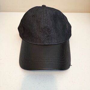 Express Black Baseball Cap with Black Embroidered Lion Logo, Adjustable Strap